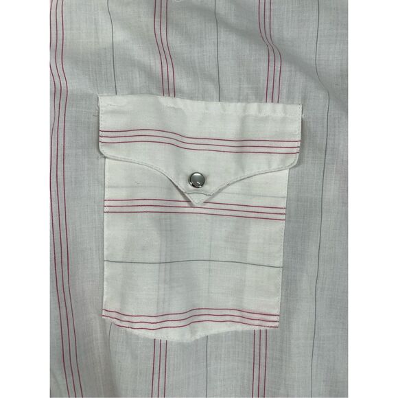 Vintage Western Pearl Snap Shirt Mens 17.5 White Red Stripe Long Sleeve Cowboy - Picture 2 of 11